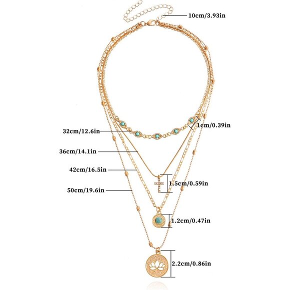 Gold Layered Necklace for Women Summer Boho Layered Stacked Pendant Necklace Cou - Picture 5 of 7